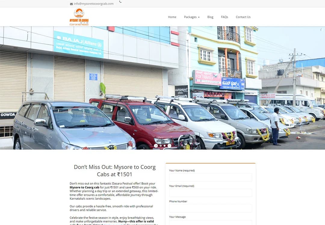 Mysore To Coorg Cab website designed by Needle Ads